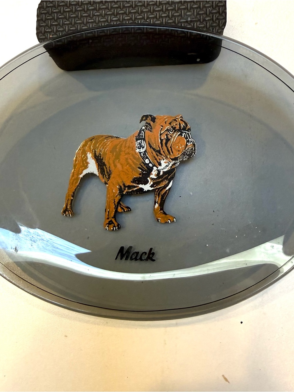 Personalized Gray Pet Bowl with Bulldog Design